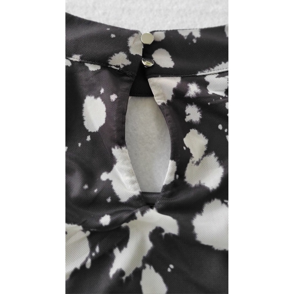 Womens Top-CABLE & GAUGE-black/white pattern stretch knit 3/4 Size L - Picture 10 of 13